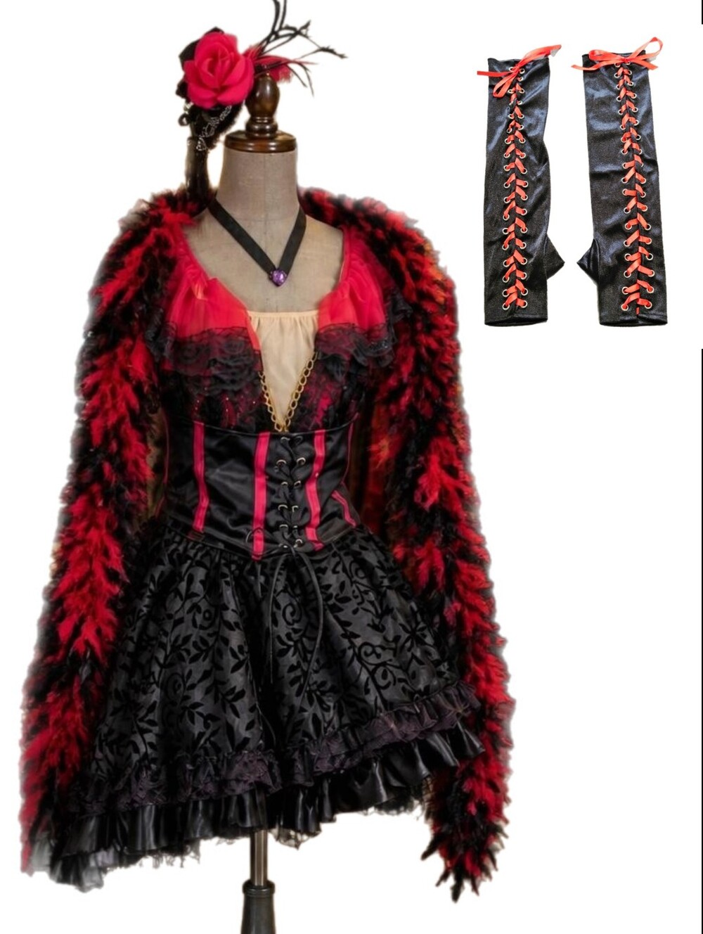 Gothic Cabaret Vampire Upcycled Halloween Costume Set Size M